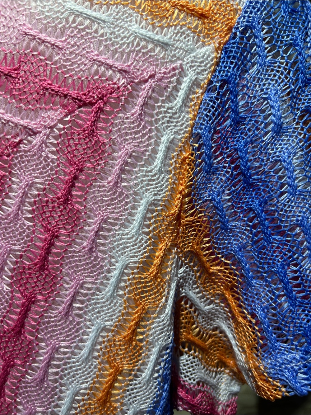 Alfred Dunner Multicolor Chevron Short Sleeve Top in Blue, Pink, Orange & Cream - Picture 5 of 6